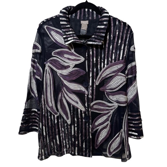 Chico's Jackets & Blazers - NWT 2 Large Petite Chico's Traveler Floral 3/4 Sleeve Mesh Jacket Mix Art Boho